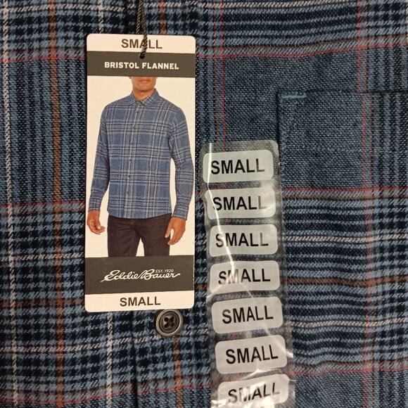 Eddie Bauer Bristol Flannel Shirt Mens Small Blue Plaid Relaxed Fit Casual - Picture 7 of 14
